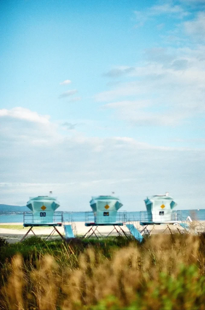 lifeguard stands in the winter in Southern California